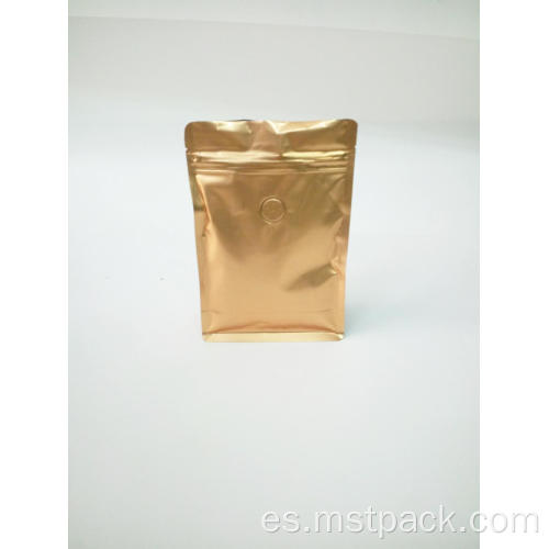 Bolsa de fondo plano de café dorado con cremallera